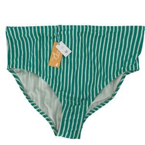 Kona Sol Hipster Bikini Bottom High Coverage Green Stripe Women's 16W-18W